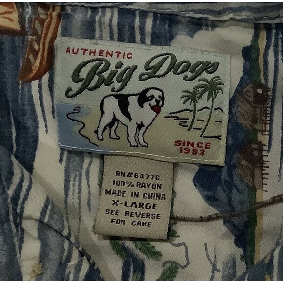 Big Dogs Shirt Mens XL Blue White Boat All Over Rayon Button Up Nautical Beach - Picture 7 of 9